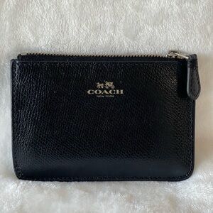 Coach ID card, wallet, zipper pouch, expandable, black, leather gold